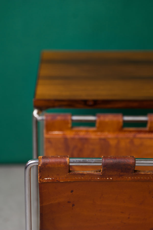 Mid Century Brabantia Leather & Chrome Magazine Rack