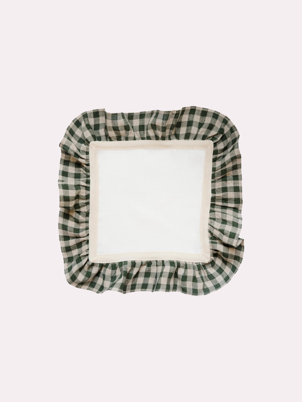 Moss Green Gingham Ruffle Napkin Set of 2