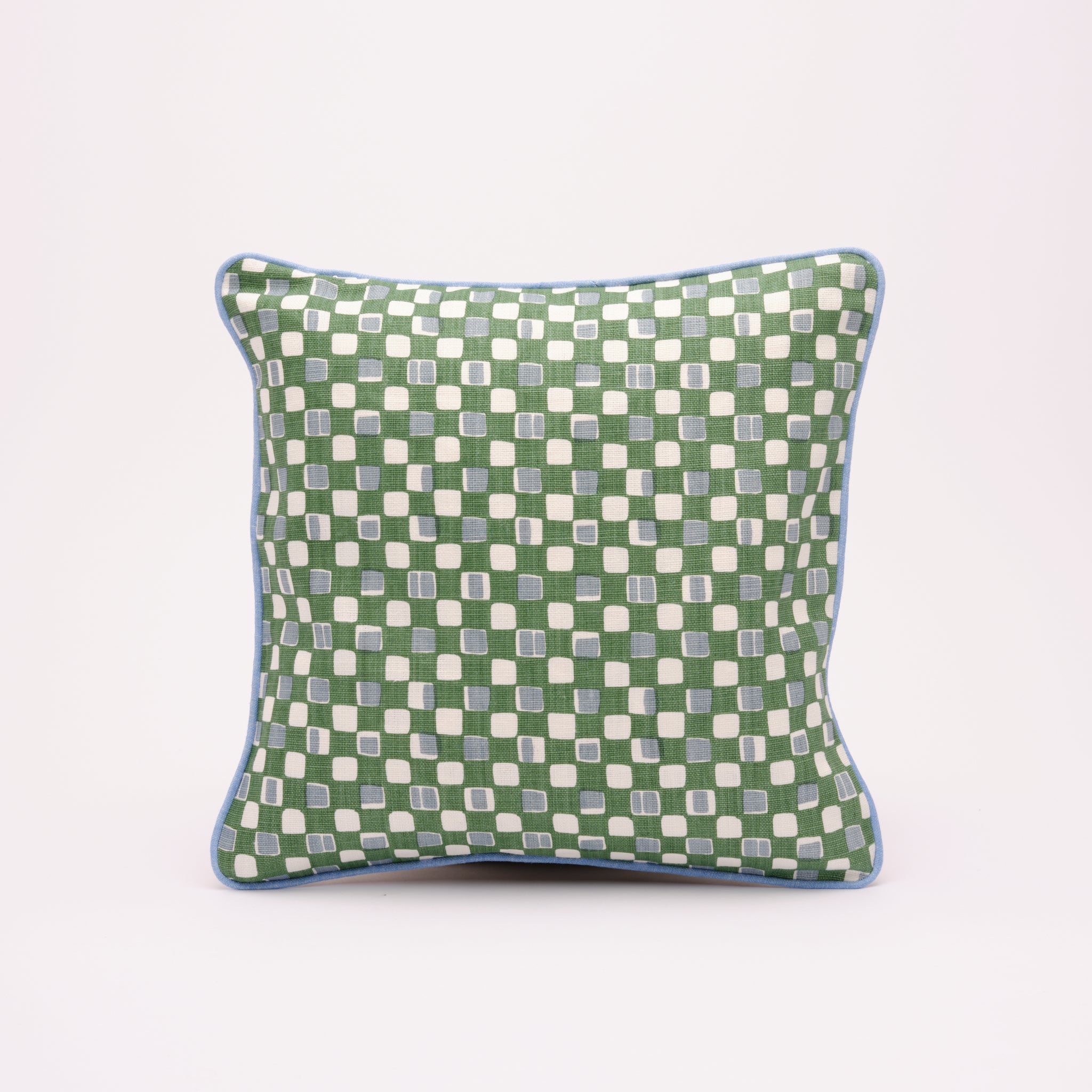 Square Cushion with Blue Contrast Piping (Green/Brown)