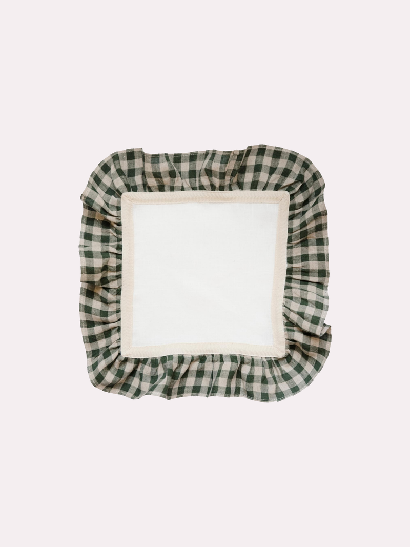 Moss Green Gingham Ruffle Napkin Set of 2