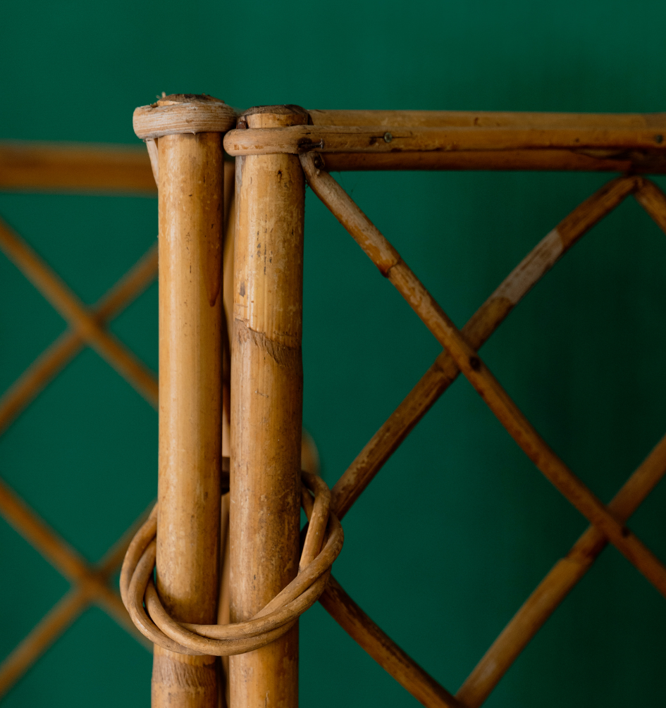 Antique rattan folding 4 panel screen
