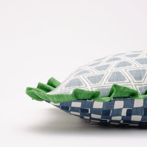 Square Cushion with Frills (Colour Way - Green & Blue)