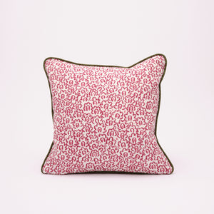 Square Cushion with Contrast Piping in Moss Green (Pink/Raspberry)
