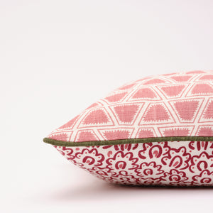 Square Cushion with Contrast Piping in Moss Green (Pink/Raspberry)