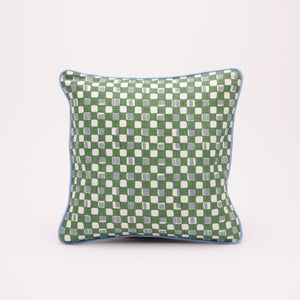 Square Cushion with Blue Contrast Piping (Green/Brown)