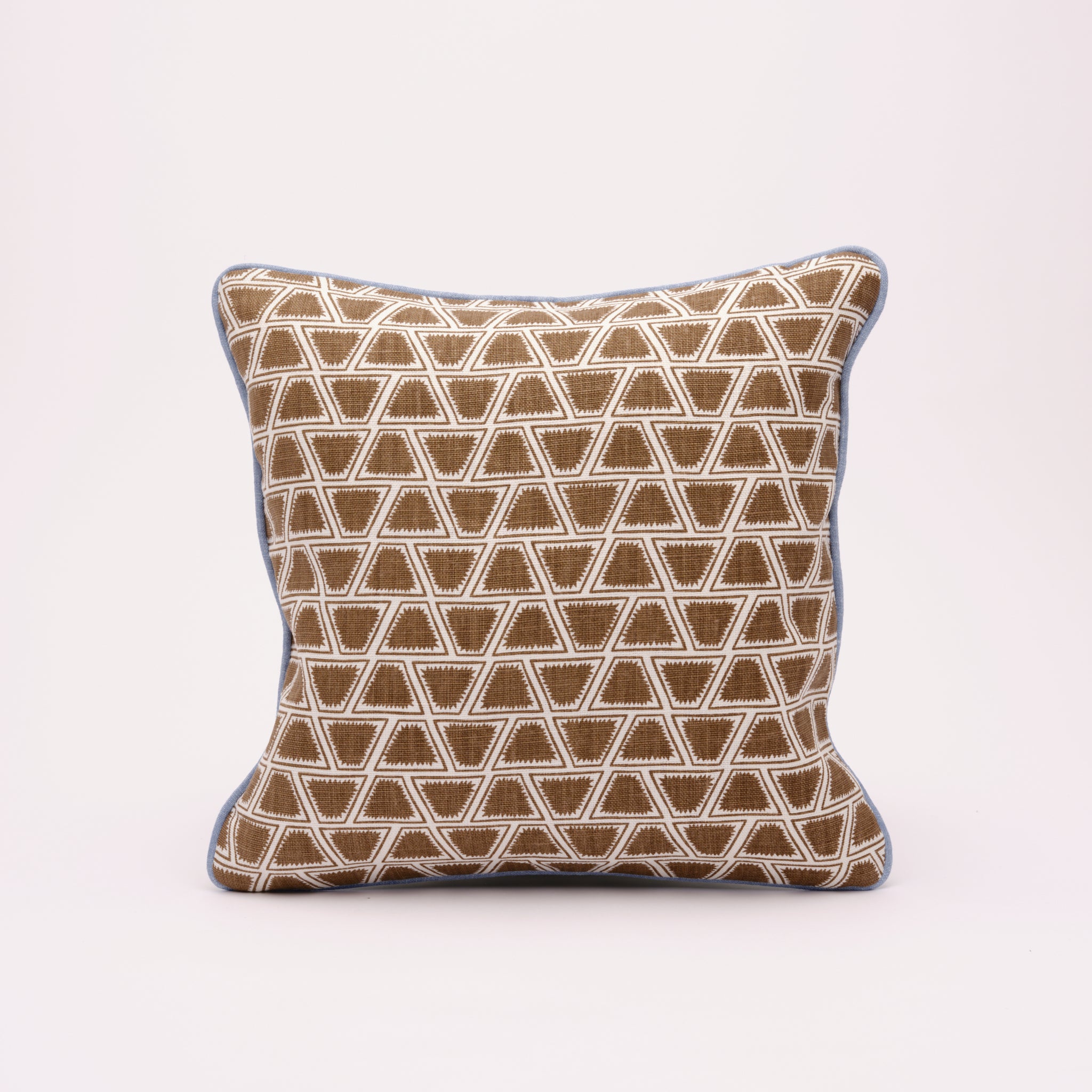 Square Cushion with Blue Contrast Piping (Green/Brown)