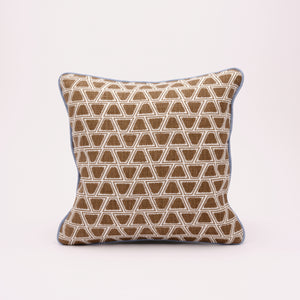 Square Cushion with Blue Contrast Piping (Green/Brown)
