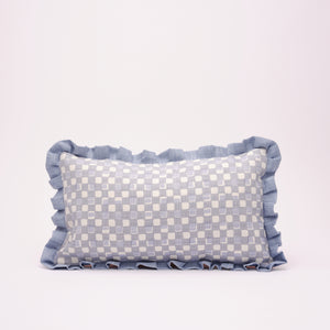 Rectangular Cushion with Frills (Raspberry/ Blue)