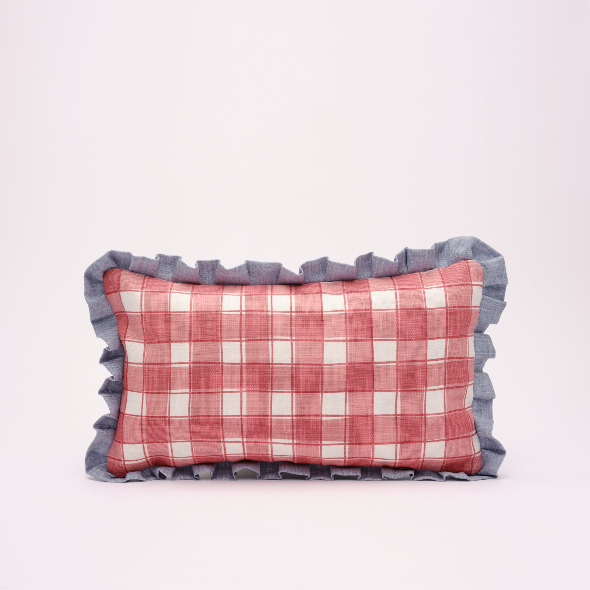 Rectangular Cushion with Frills (Raspberry/ Blue)