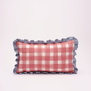 Rectangular Cushion with Frills (Raspberry/ Blue)