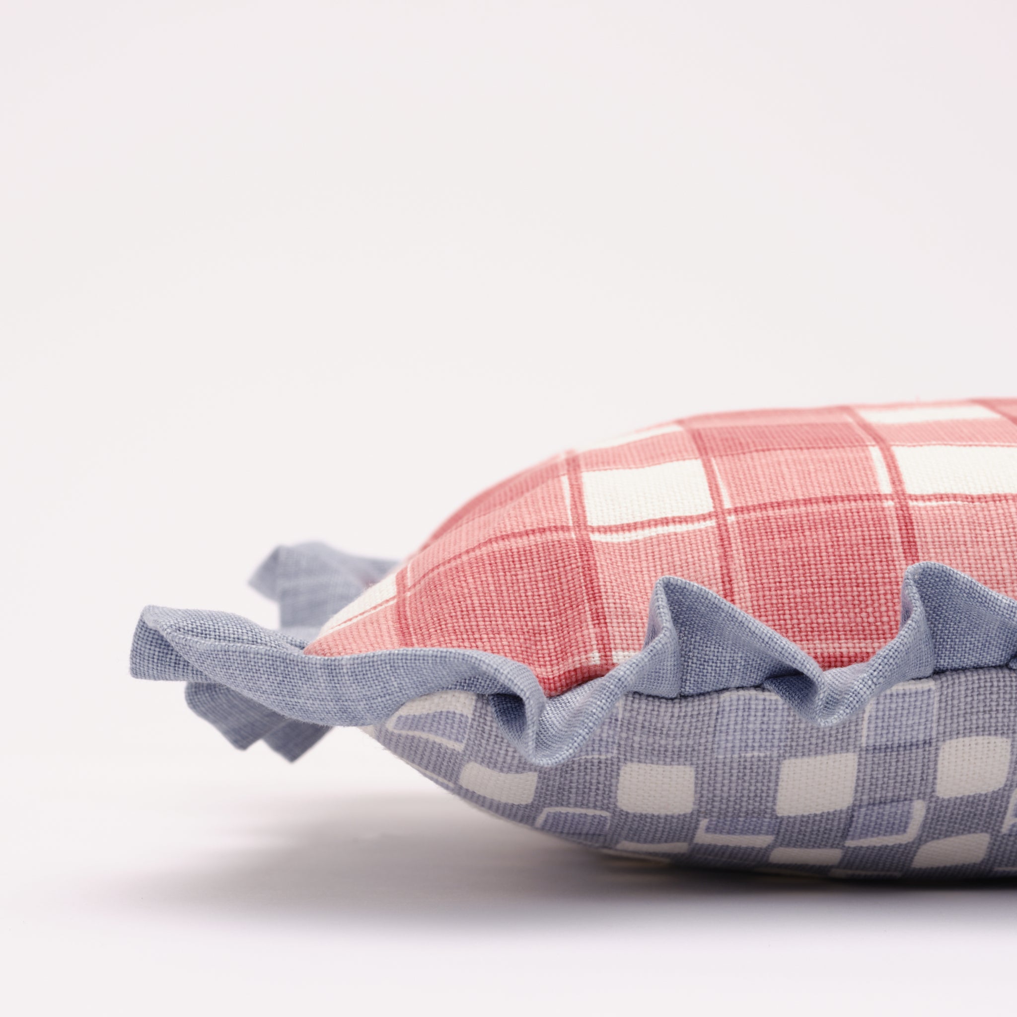Rectangular Cushion with Frills (Raspberry/ Blue)
