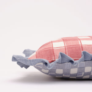 Rectangular Cushion with Frills (Raspberry/ Blue)