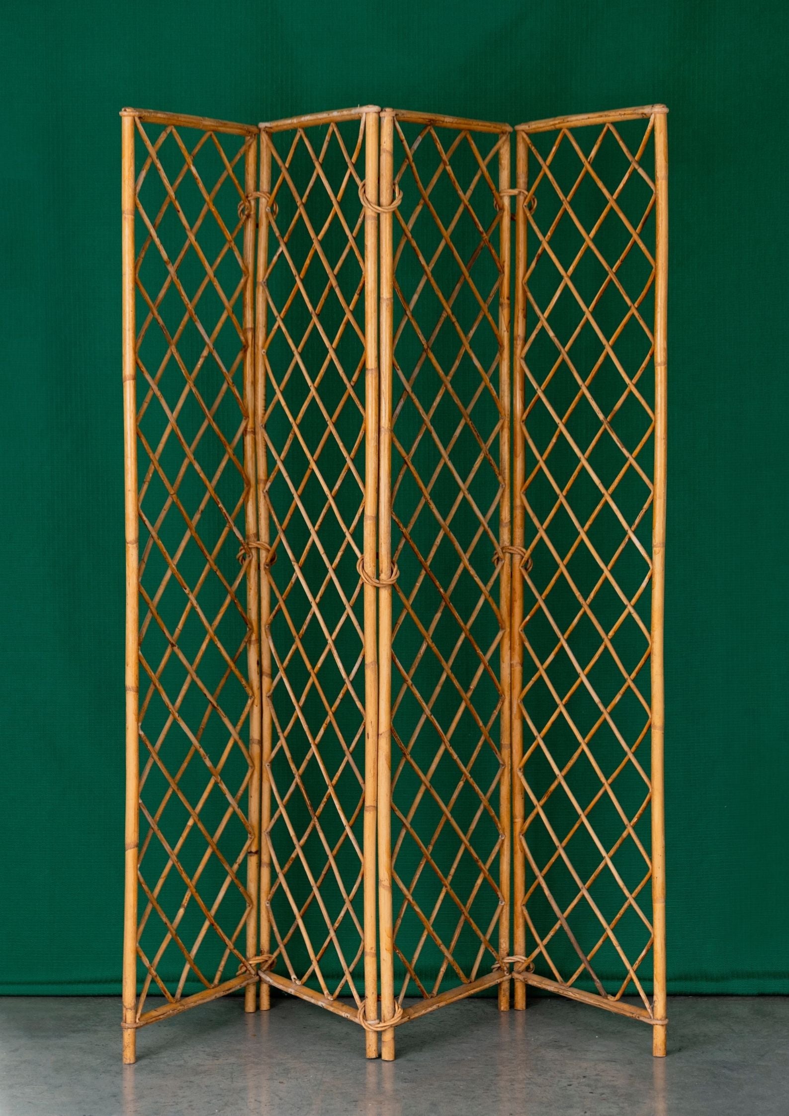 Antique rattan folding 4 panel screen