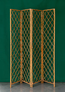 Antique rattan folding 4 panel screen
