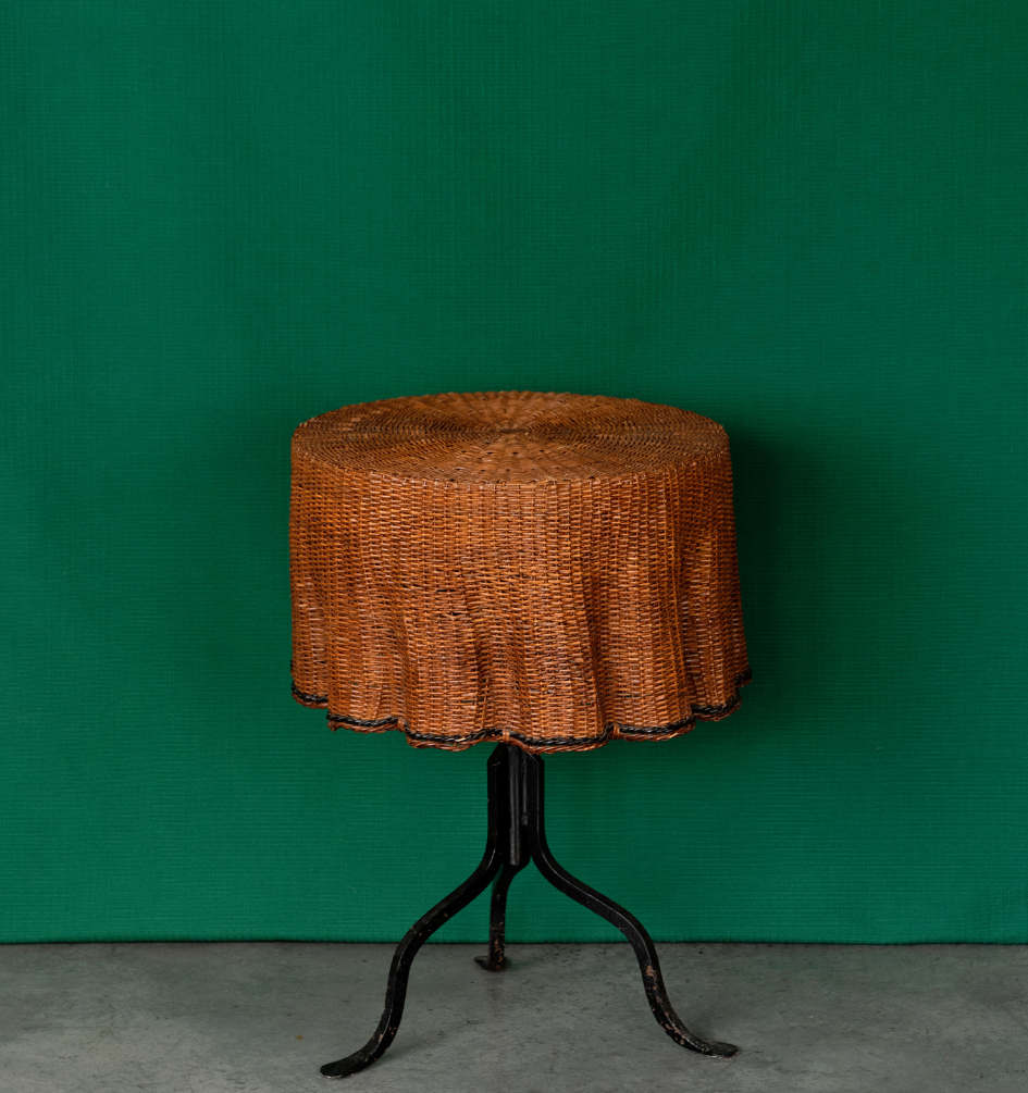 Pair of antique French wavy rattan side tables c.1970